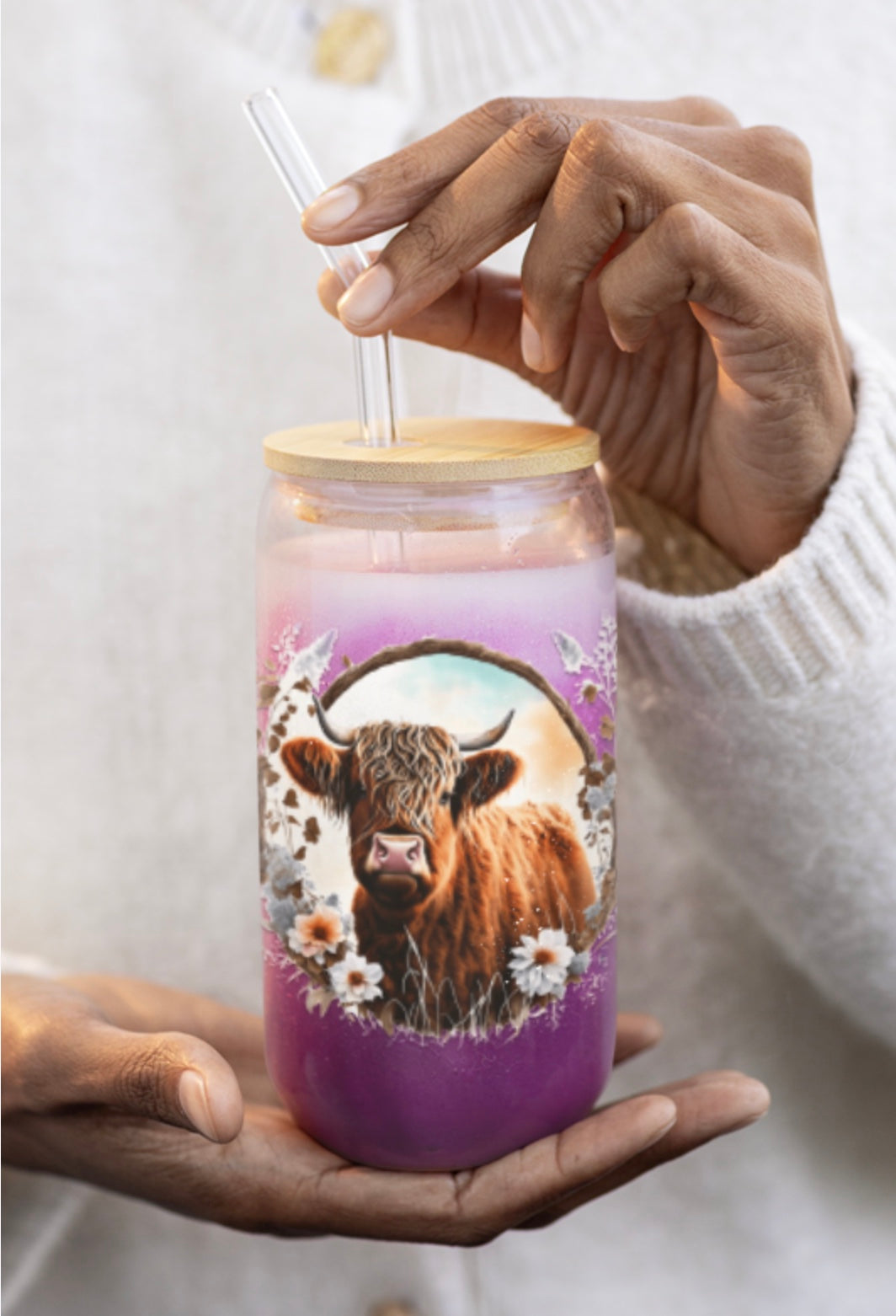 Sipper Glass, Personalized 16oz with bamboo lid and straw, Customizable tempered glass with bamboo lid and straw