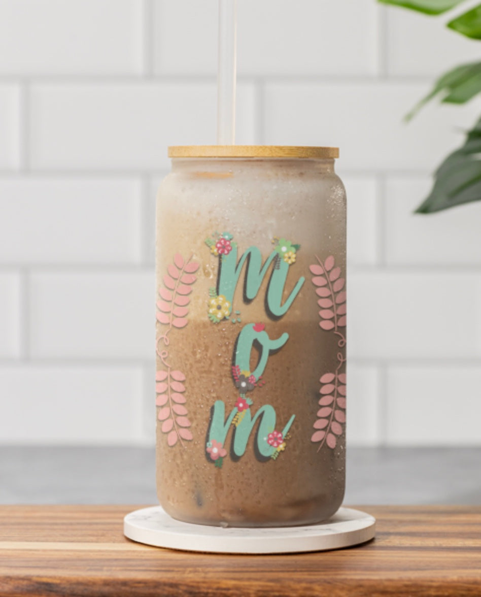Sipper Glass, Personalized 16oz with bamboo lid and straw, Customizable tempered glass with bamboo lid and straw