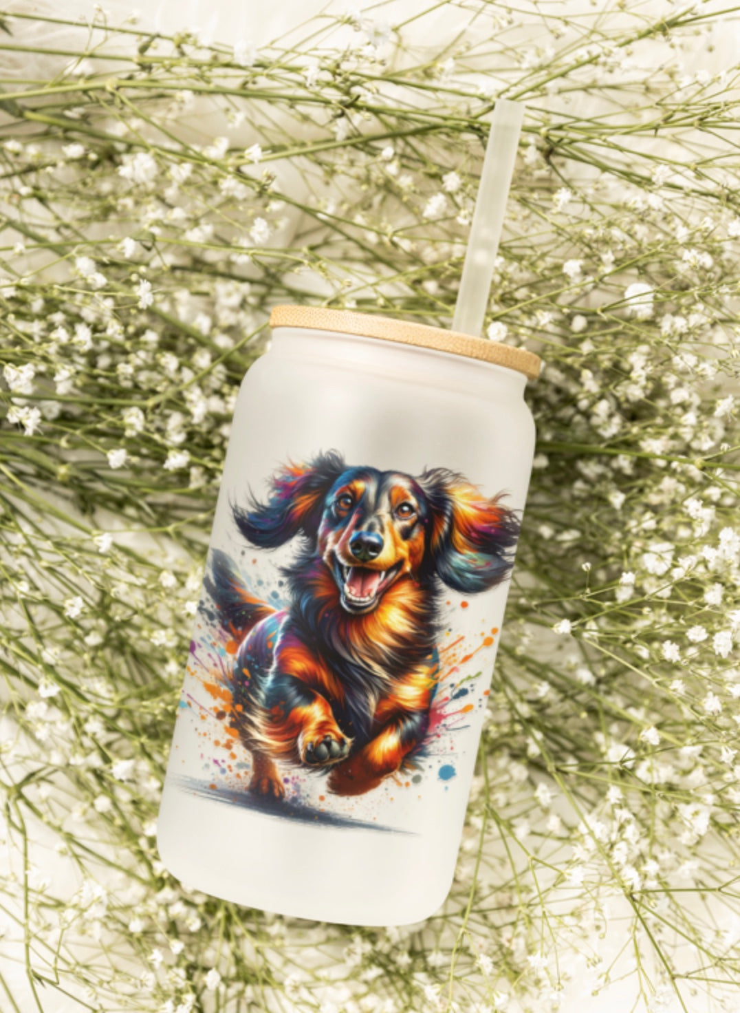 Sipper Glass, Personalized 16oz with bamboo lid and straw, Customizable tempered glass with bamboo lid and straw