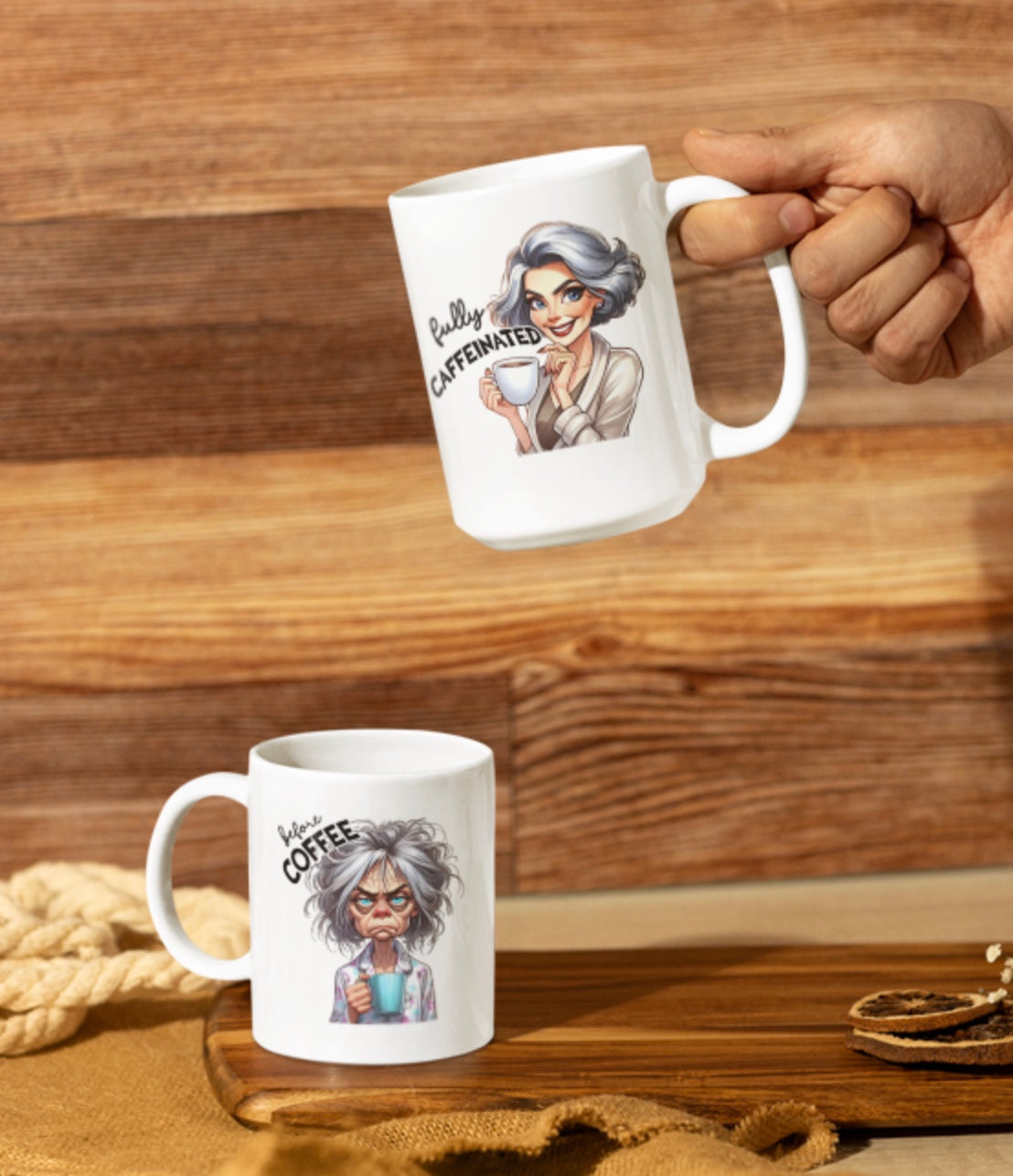 Coffee Lover's Ceramic Mug - 11oz & 15oz - Cute Design for Caffeine Enthusiasts, Before After Coffee, Funny Gifts For Her