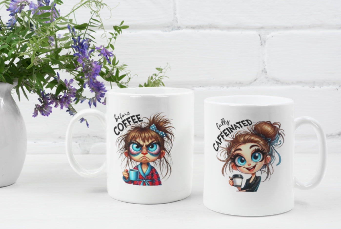 Coffee Lover's Ceramic Mug - 11oz & 15oz - Cute Design for Caffeine Enthusiasts, Before After Coffee, Funny Gifts For Her