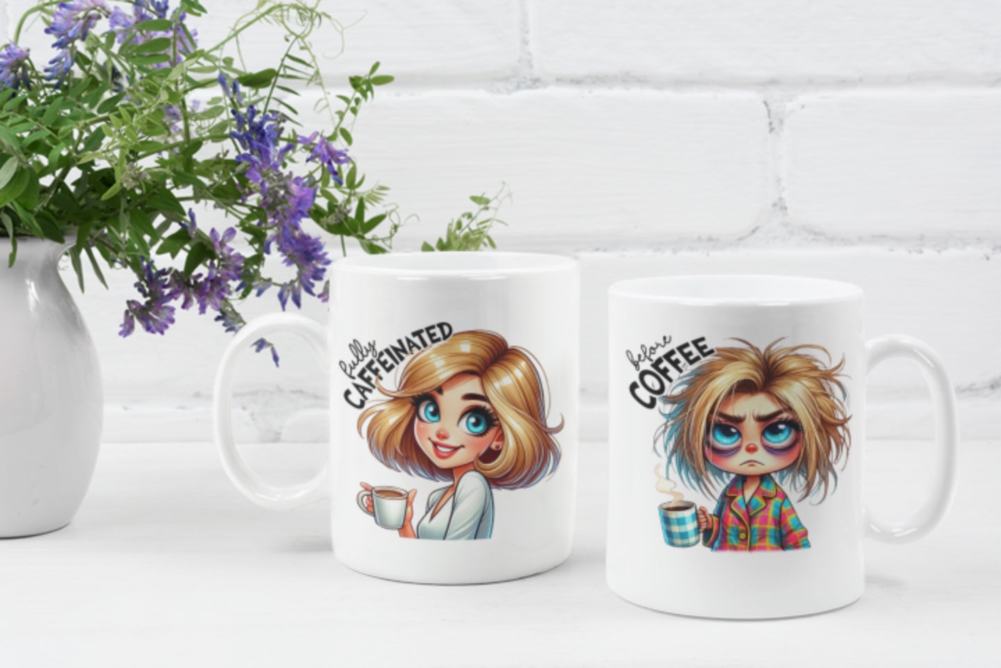 Coffee Lover's Ceramic Mug - 11oz & 15oz - Cute Design for Caffeine Enthusiasts, Before After Coffee, Funny Gifts For Her