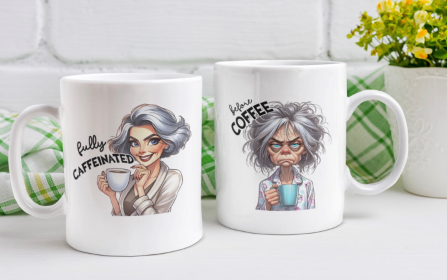 Coffee Lover's Ceramic Mug - 11oz & 15oz - Cute Design for Caffeine Enthusiasts, Before After Coffee, Funny Gifts For Her