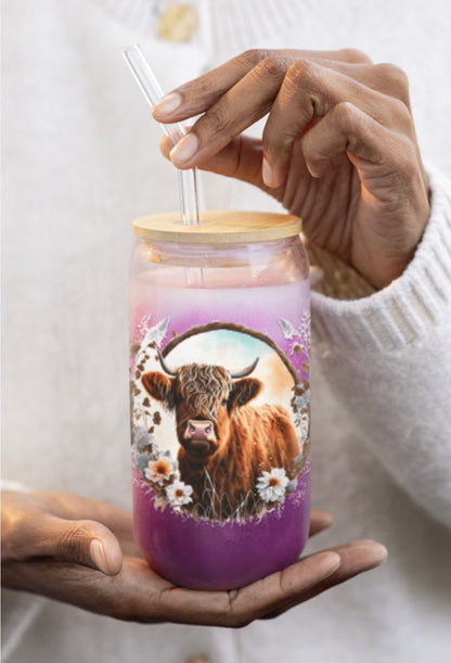 Sipper Glass, Personalized 16oz with bamboo lid and straw, Customizable tempered glass with bamboo lid and straw